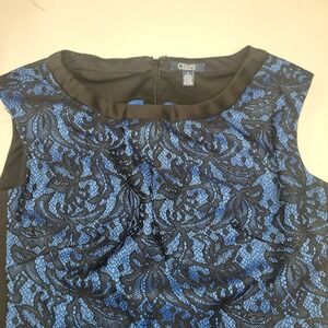 Chaps Women's‎ Blue Lace Overlay Black Sheath Dress - Career Party